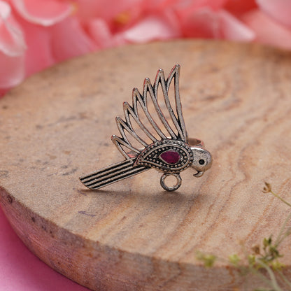 WingWonder oxidised stone studded ring (Red)