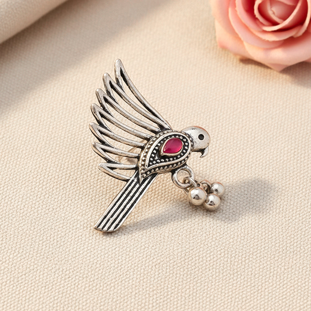 WingWonder oxidised stone studded ring (Red)