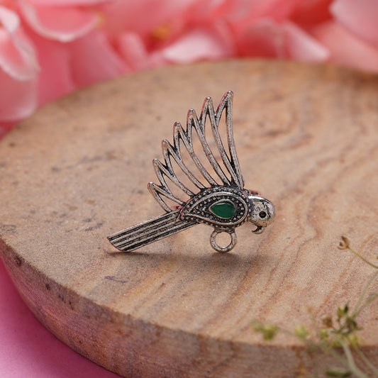 WingWonder oxidised stone studded ring (Green)