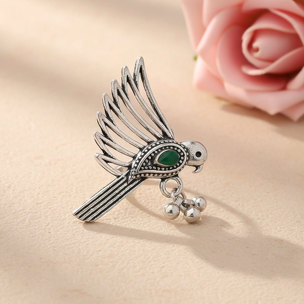 WingWonder oxidised stone studded ring (Green)