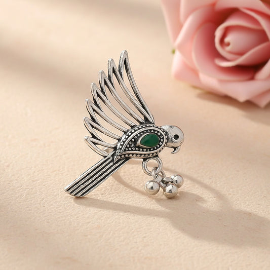 WingWonder oxidised stone studded ring (Green)
