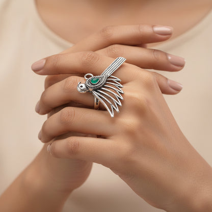 WingWonder oxidised stone studded ring (Green)
