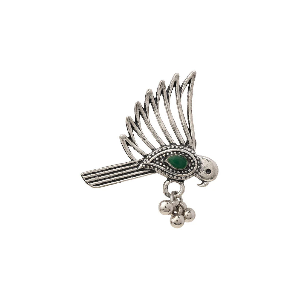 WingWonder oxidised stone studded ring (Green)