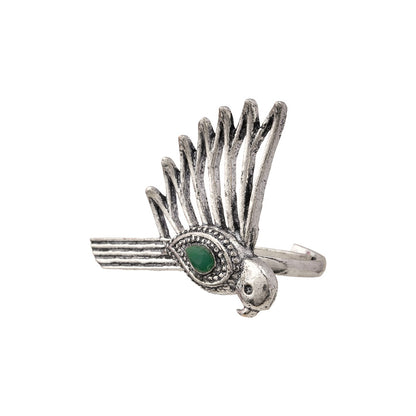 WingWonder oxidised stone studded ring (Green)