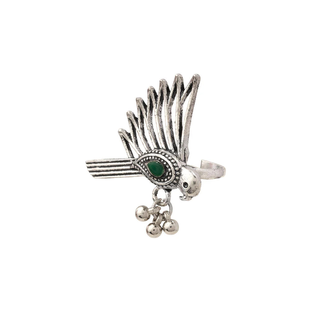 WingWonder oxidised stone studded ring (Green)