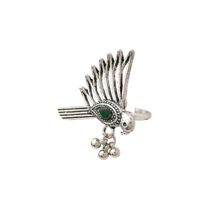 WingWonder oxidised stone studded ring (Green)
