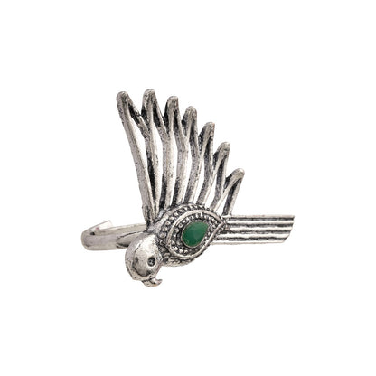 WingWonder oxidised stone studded ring (Green)