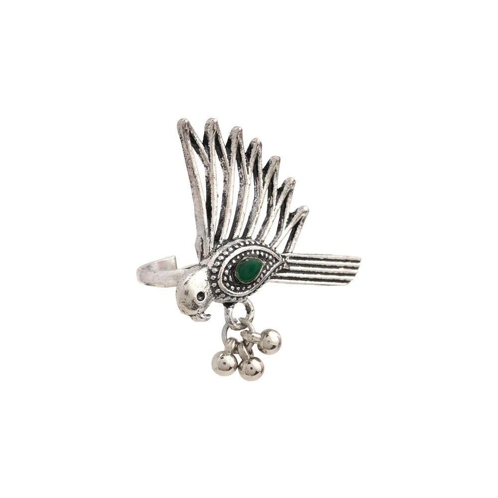 WingWonder oxidised stone studded ring (Green)