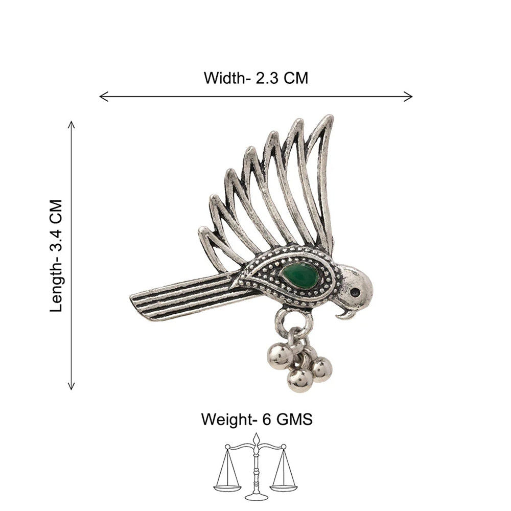 WingWonder oxidised stone studded ring (Green)