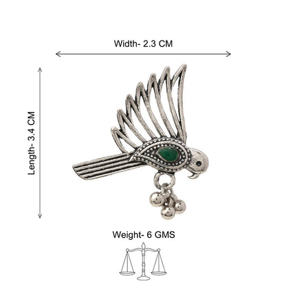 WingWonder oxidised stone studded ring (Green)