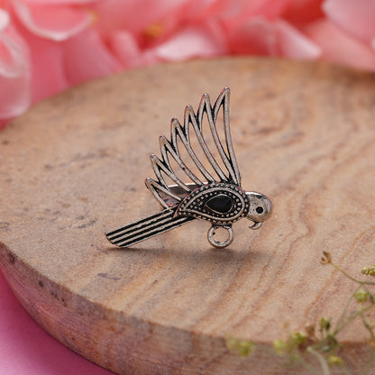 WingWonder oxidised stone studded ring (Black)