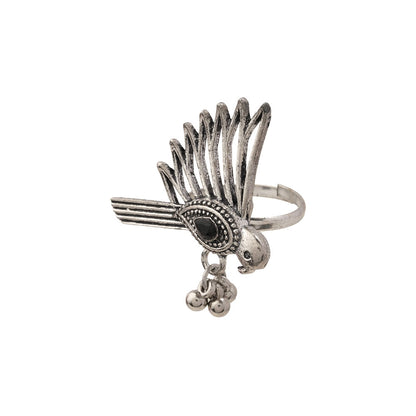 WingWonder oxidised stone studded ring (Black)