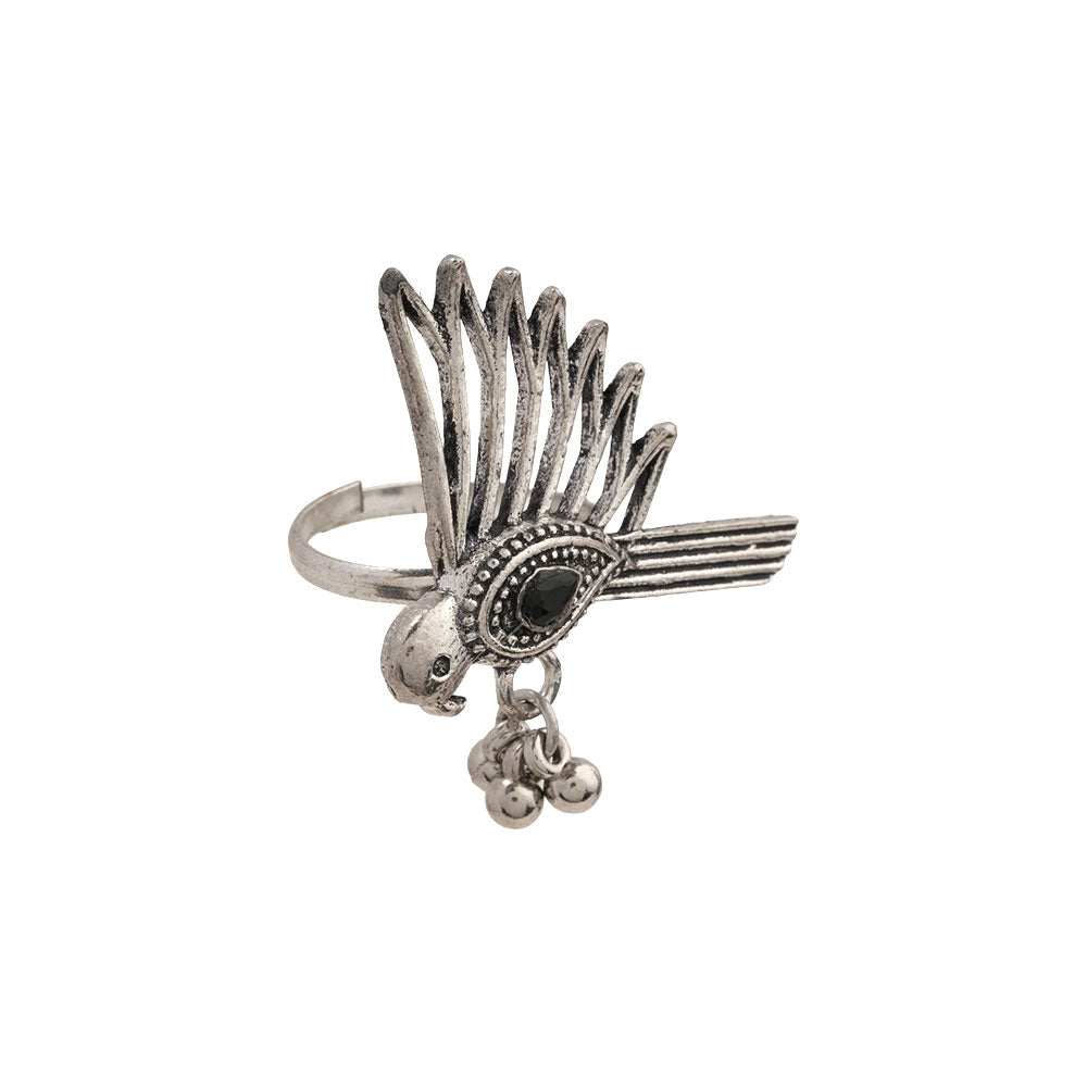 WingWonder oxidised stone studded ring (Black)