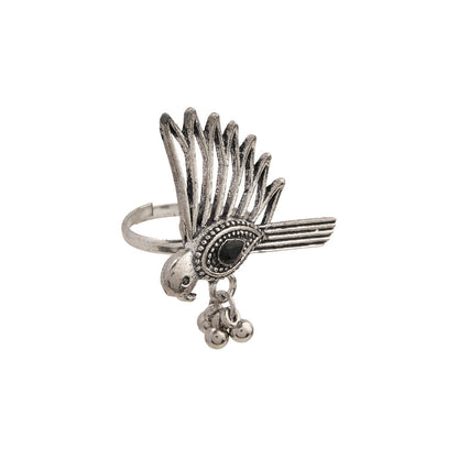 WingWonder oxidised stone studded ring (Black)