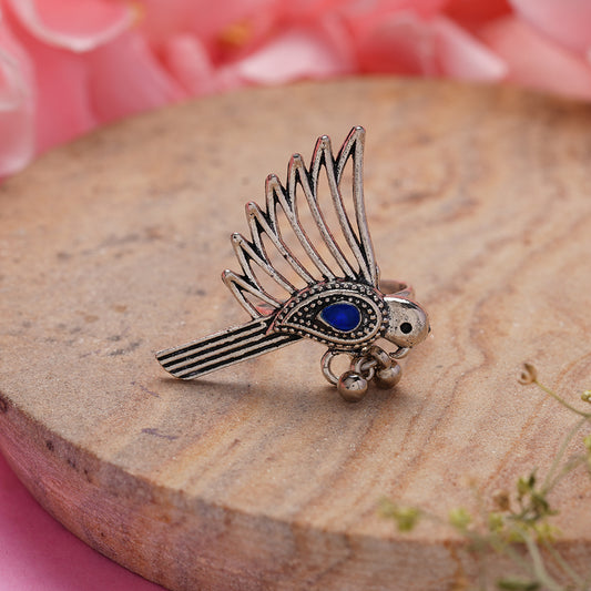WingWonder oxidised stone studded ring (Blue)