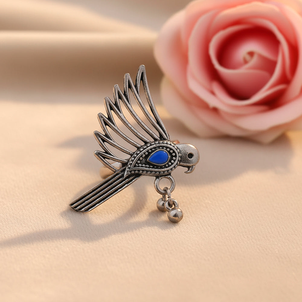 WingWonder oxidised stone studded ring (Blue)
