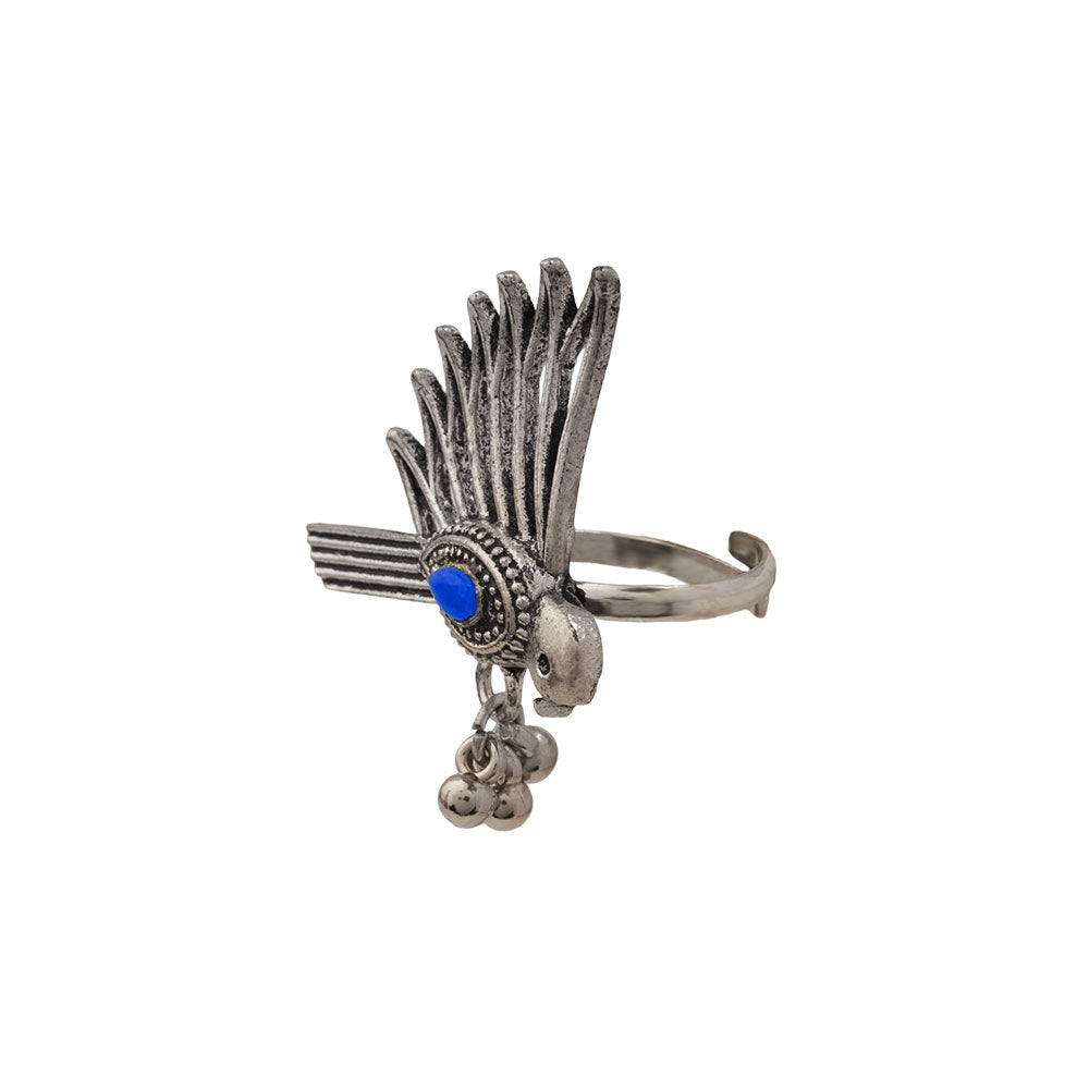 WingWonder oxidised stone studded ring (Blue)