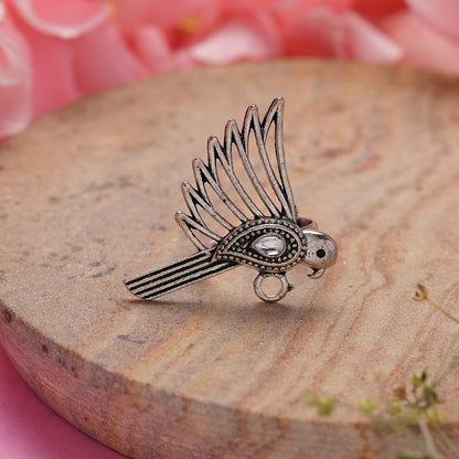 WingWonder oxidised stone studded ring (White)