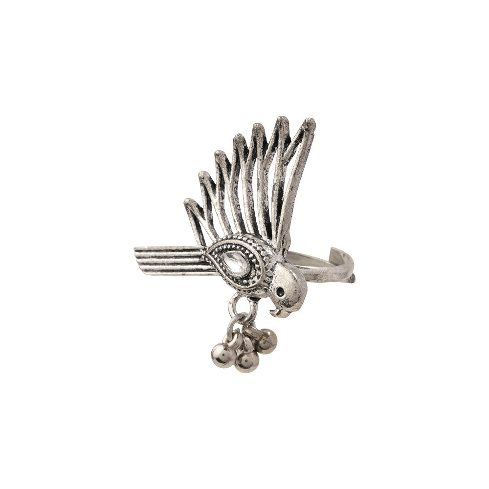 WingWonder oxidised stone studded ring (White)