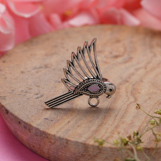 WingWonder oxidised stone studded ring (Baby Pink)