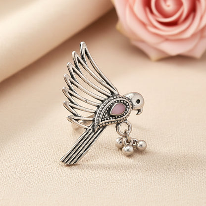 WingWonder oxidised stone studded ring (Baby Pink)