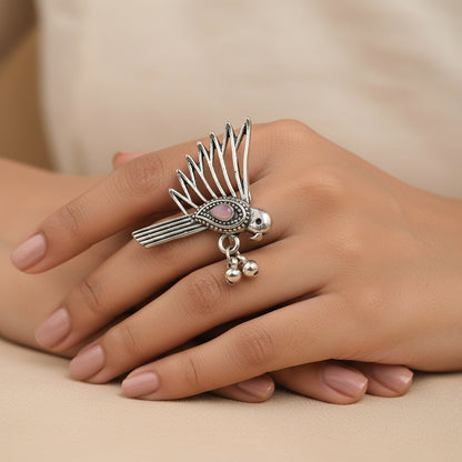 WingWonder oxidised stone studded ring (Baby Pink)