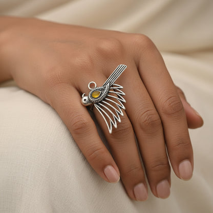 WingWonder oxidised stone studded ring (Yellow)