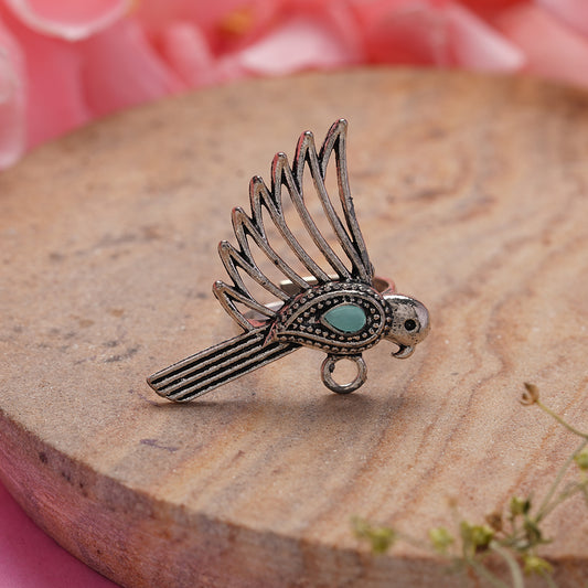 WingWonder oxidised stone studded ring (Mint)