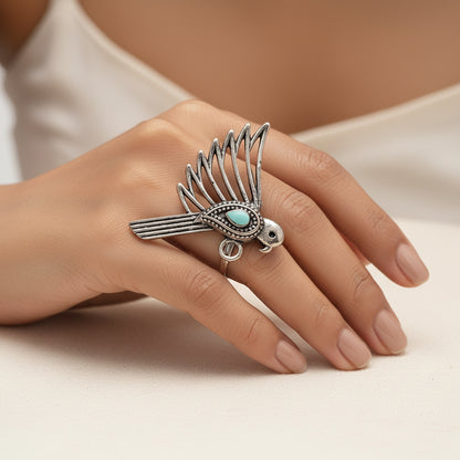 WingWonder oxidised stone studded ring (Mint)