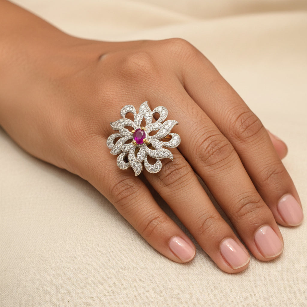 Rays and petals zirconia rings