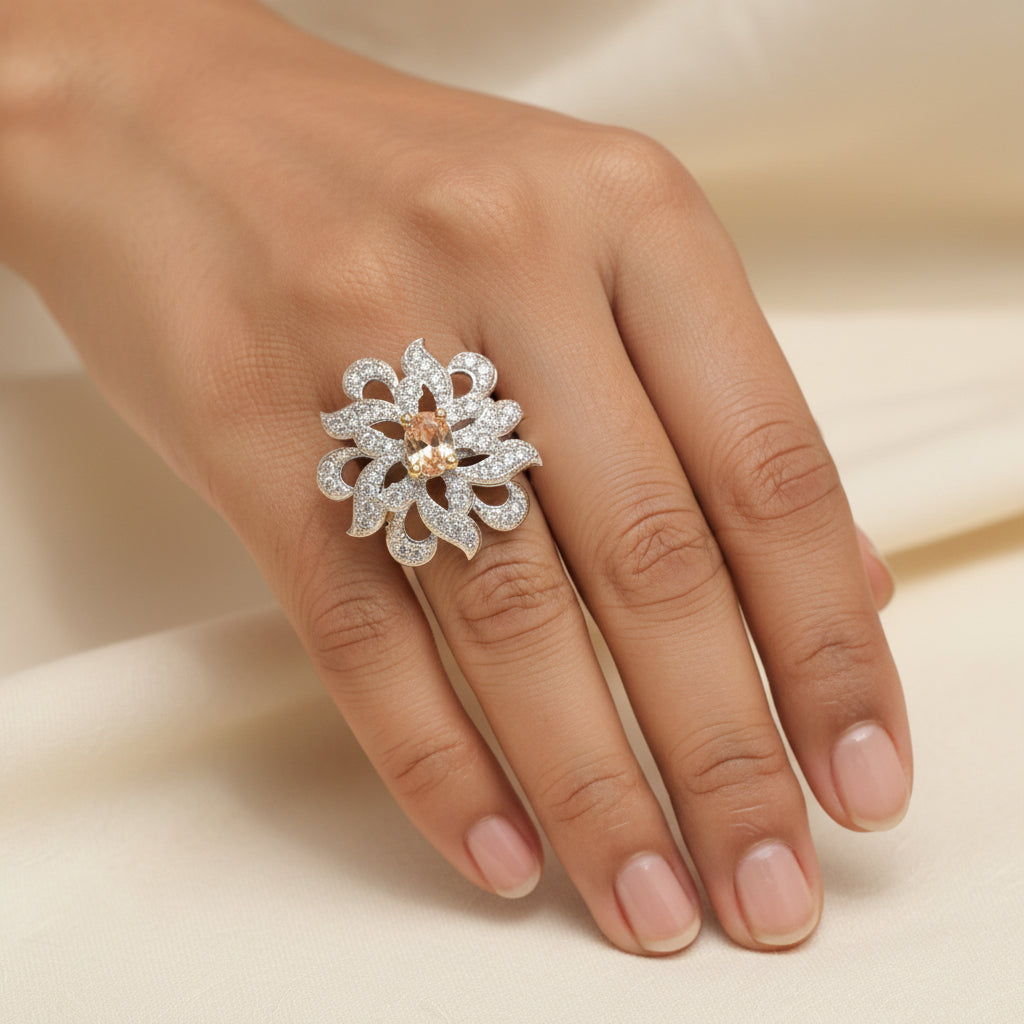 Rays and petals zirconia rings