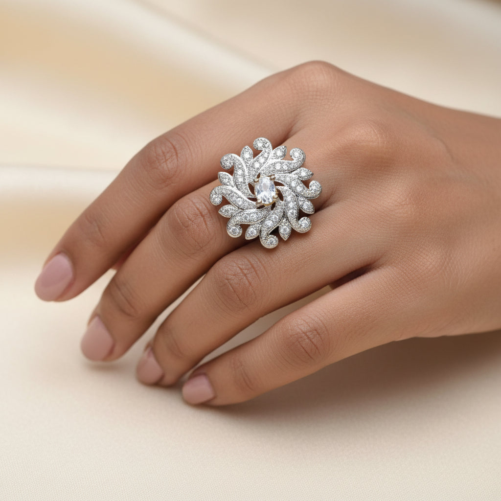 Twirl swirl zirconia rings