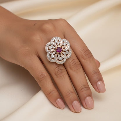 Flower swirls stone studded zirconia rings