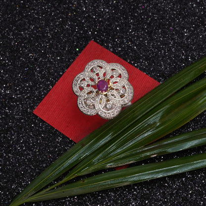 Flower swirls stone studded zirconia rings