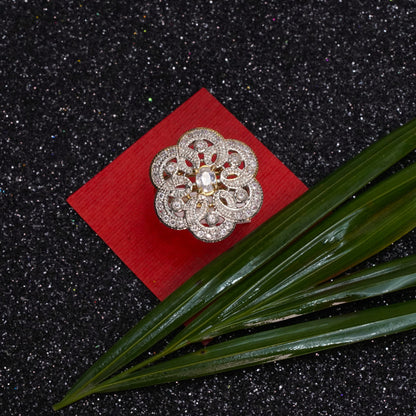 Flower swirls stone studded zirconia rings