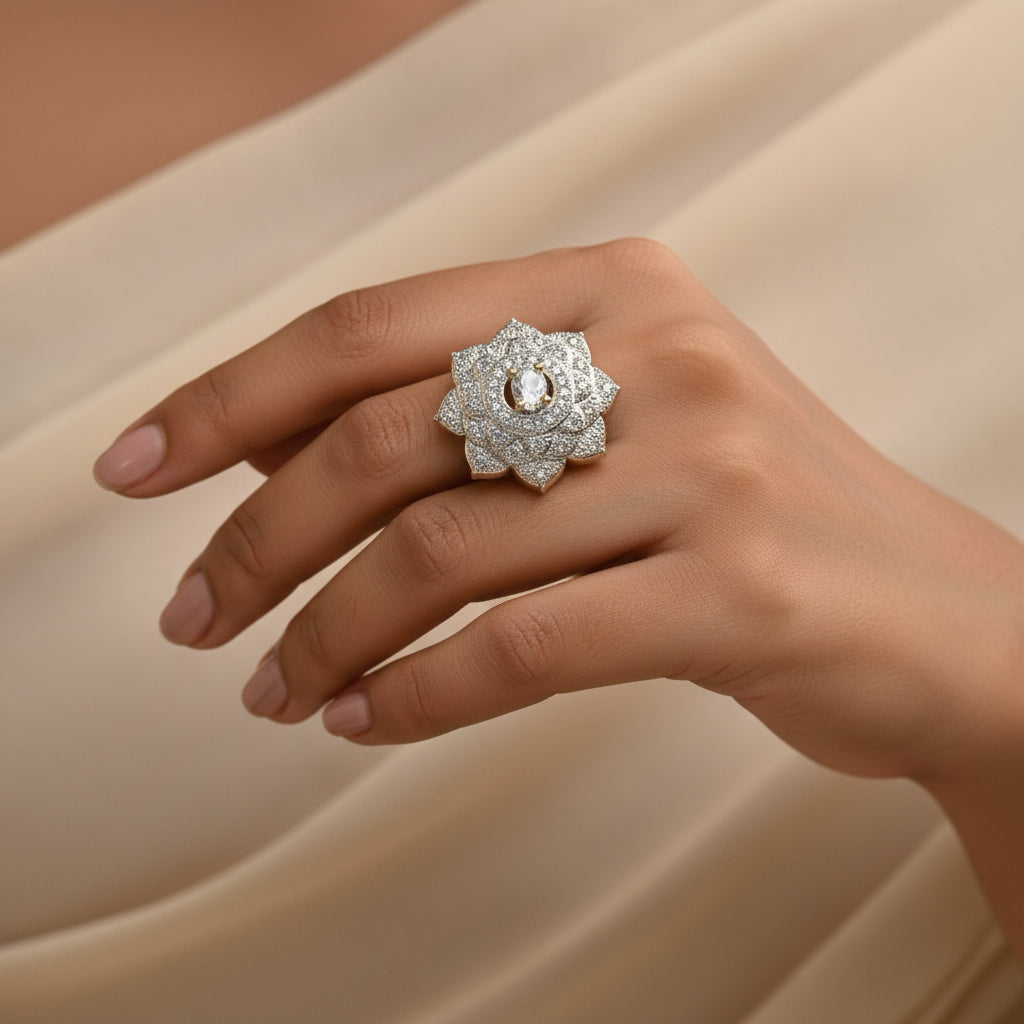 Lotus love stone studded zirconia rings