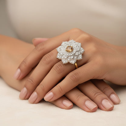 Lotus love stone studded zirconia rings