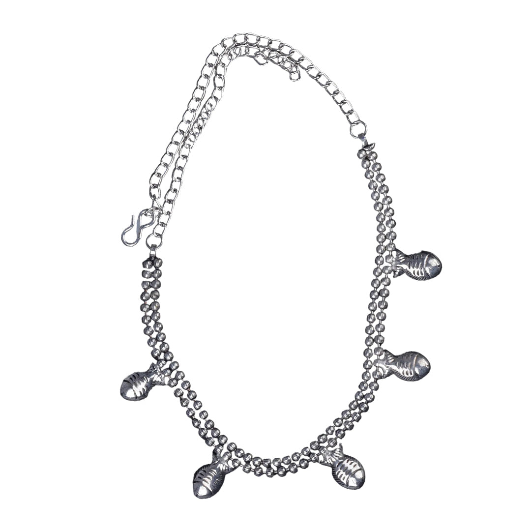 Meen moti brass neckpiece (Silver)