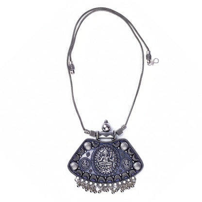Gajanana glow oxidised chain neckpiece (Silver)