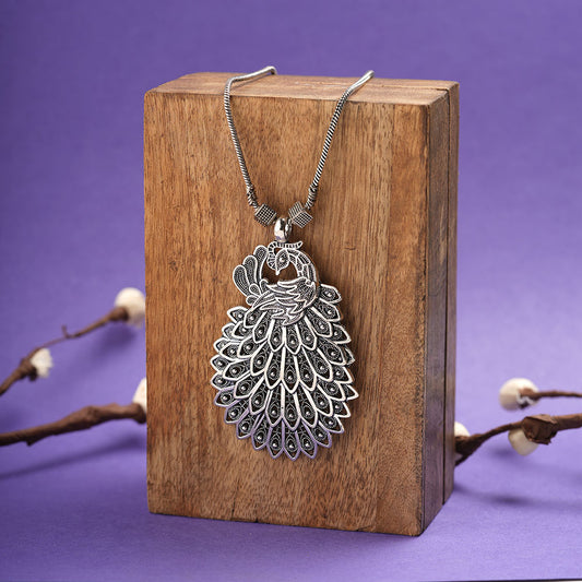 Mayur magic oxidized chain neckpiece (Silver)