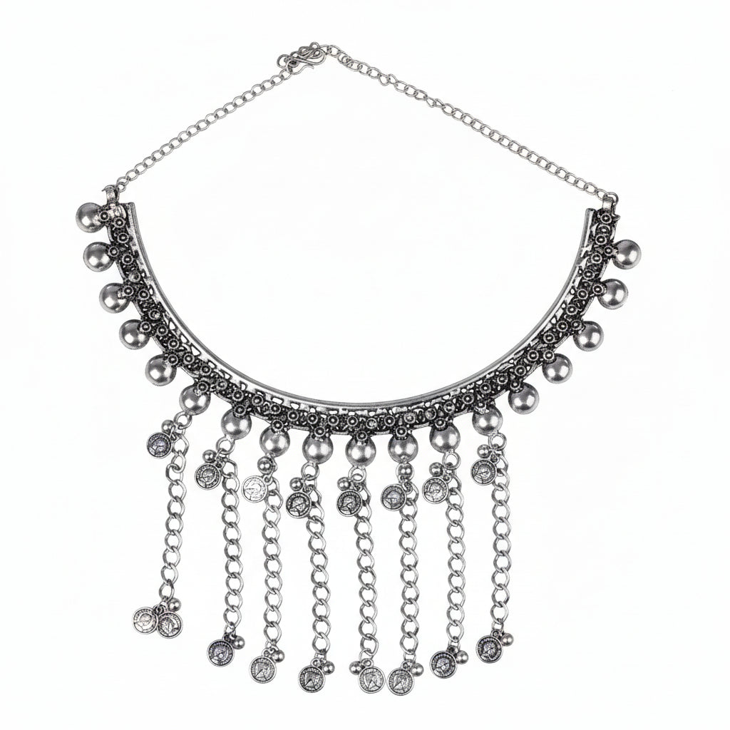 Silver hanging coins oxidized neckpiece (Silver)