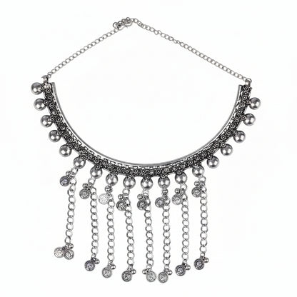 Silver hanging coins oxidized neckpiece (Silver)