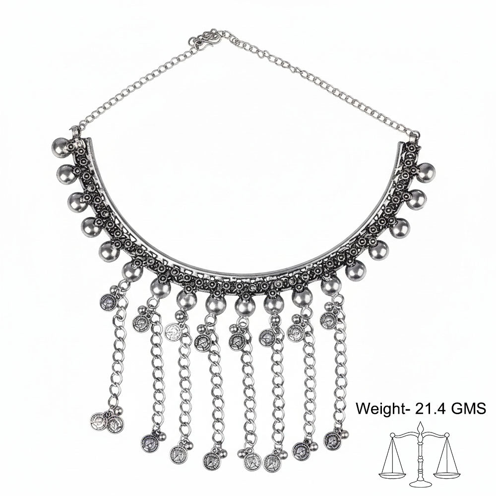 Silver hanging coins oxidized neckpiece (Silver)