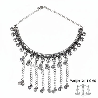 Silver hanging coins oxidized neckpiece (Silver)