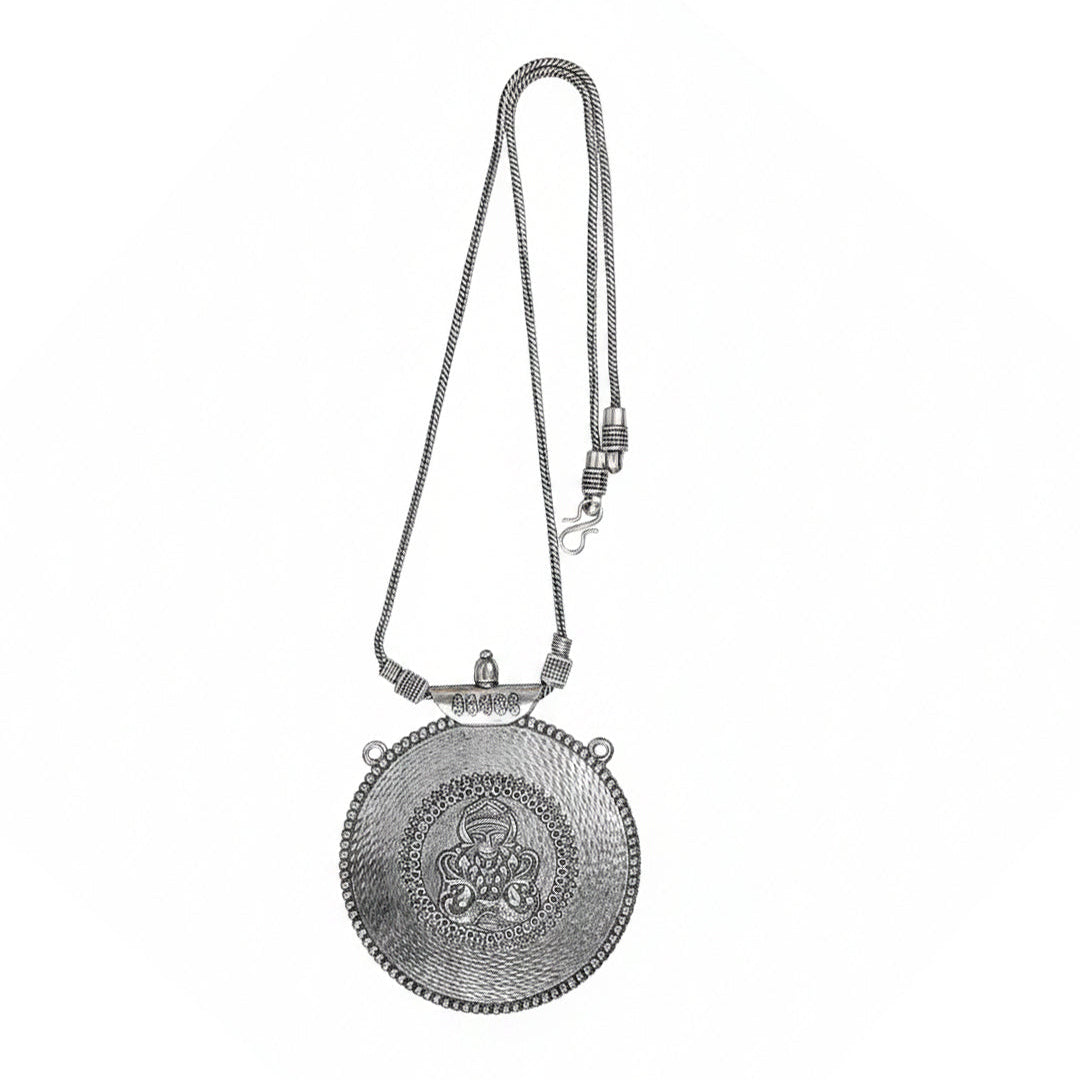 Goddess carved statement oxidized chain neckpiece (Silver)