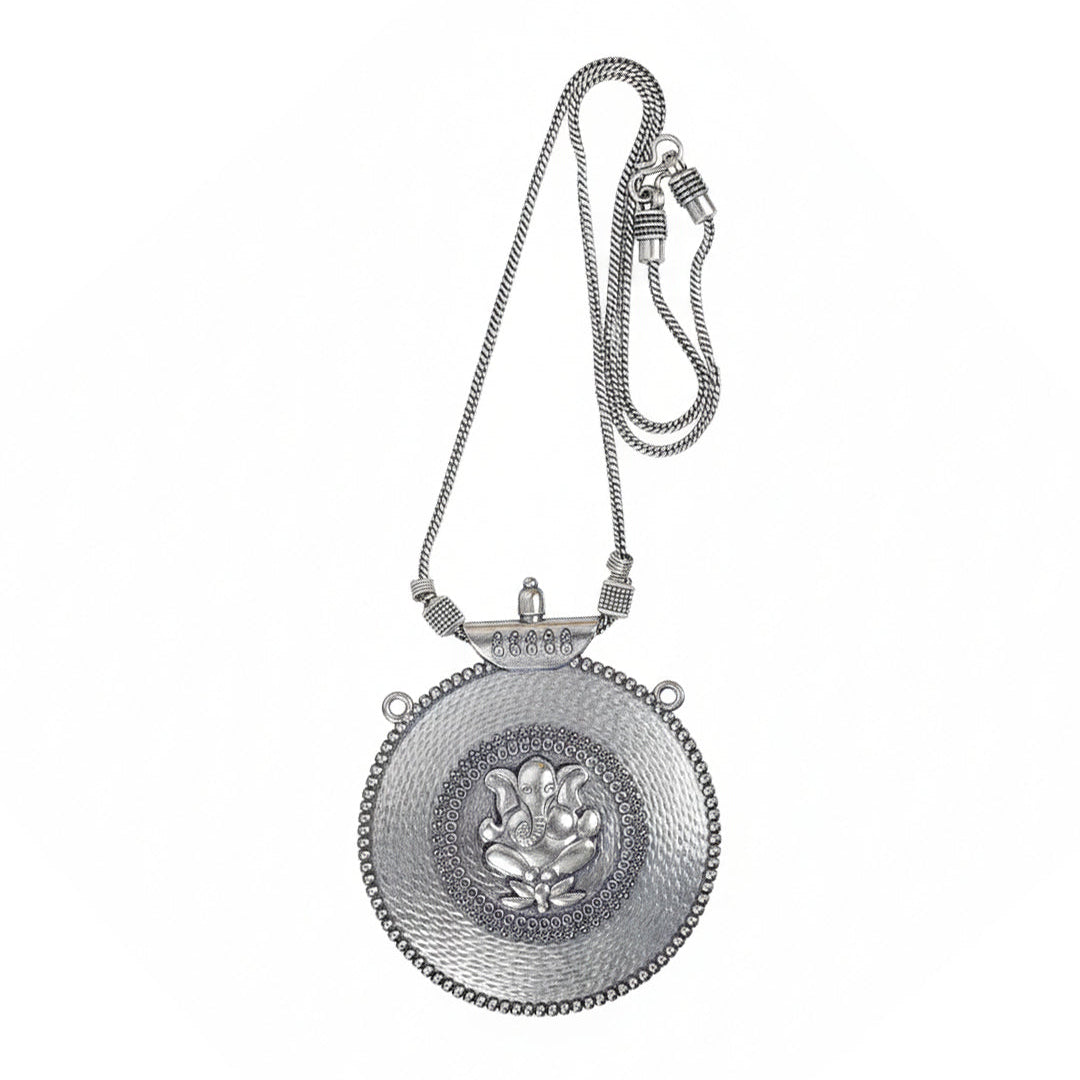 Ganpati goodness oxidized chain neckpiece (Silver)