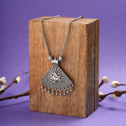Ganpati icon oxidized chain neckpiece (Silver)