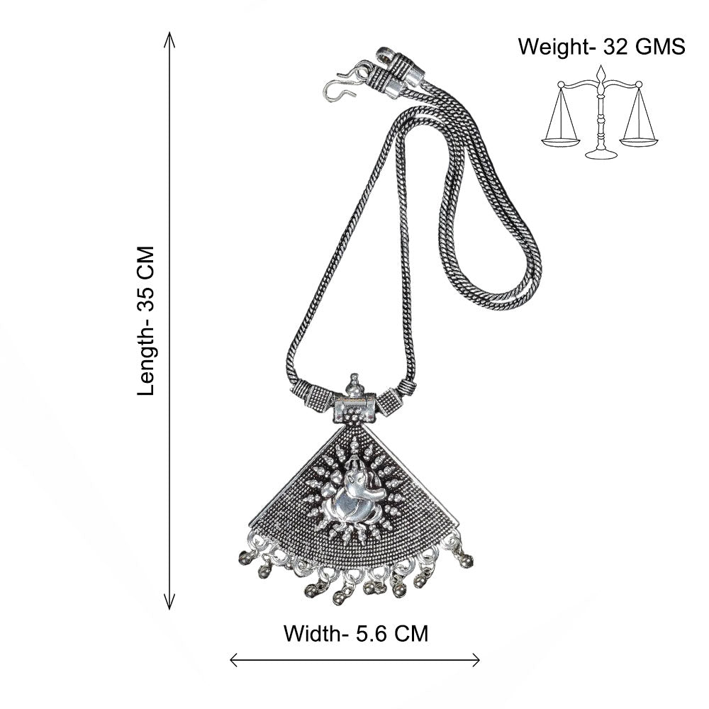 Ganpati icon oxidized chain neckpiece (Silver)