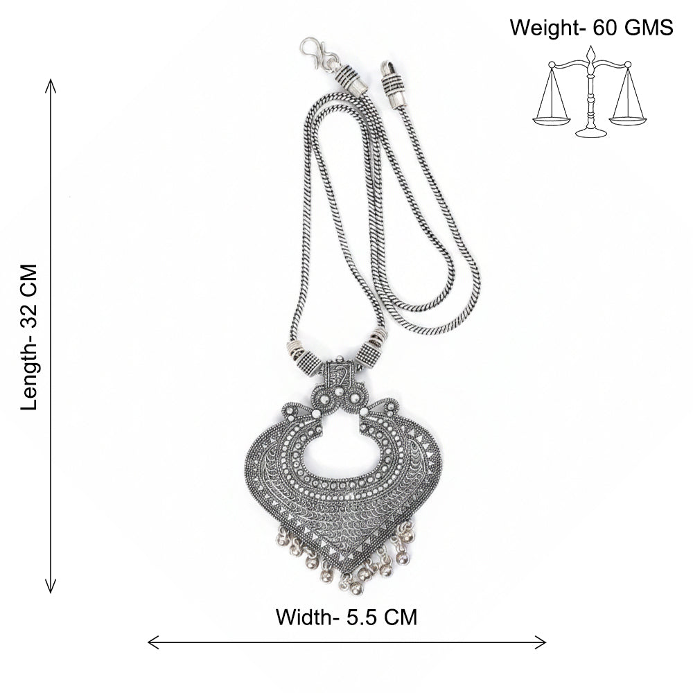 Carved Patra oxidized chain neckpiece (Silver)