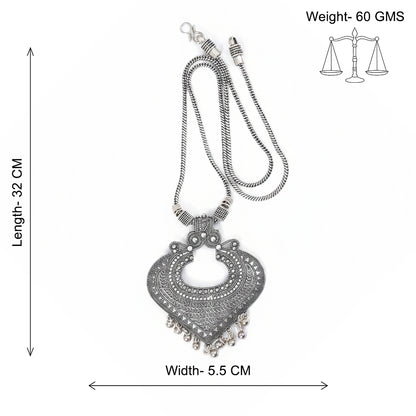 Carved Patra oxidized chain neckpiece (Silver)